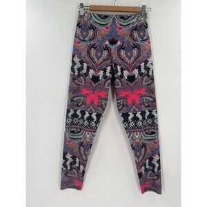 Onzie Women Size Medium Black Colorful Boho Athletic Leggings